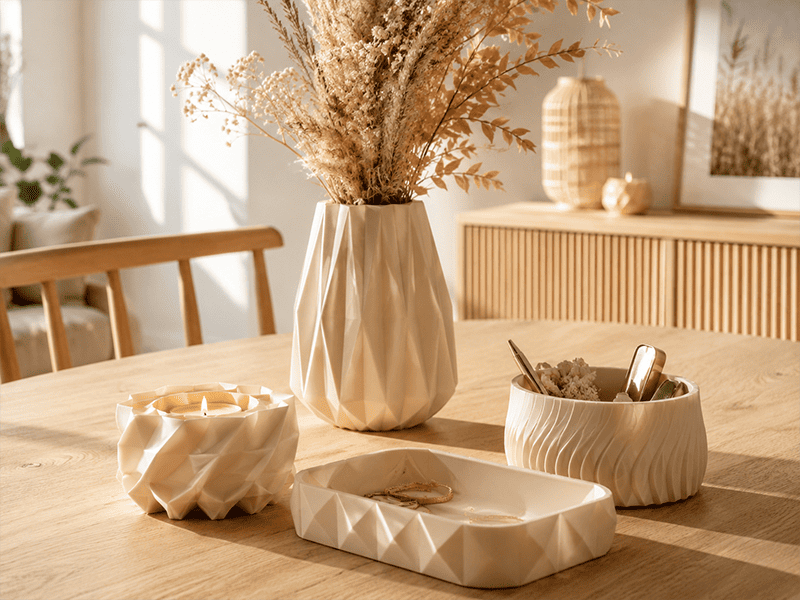 3D-gedruckte Home-Deko mit Vase, Teelichthalter und Schmuckschale
