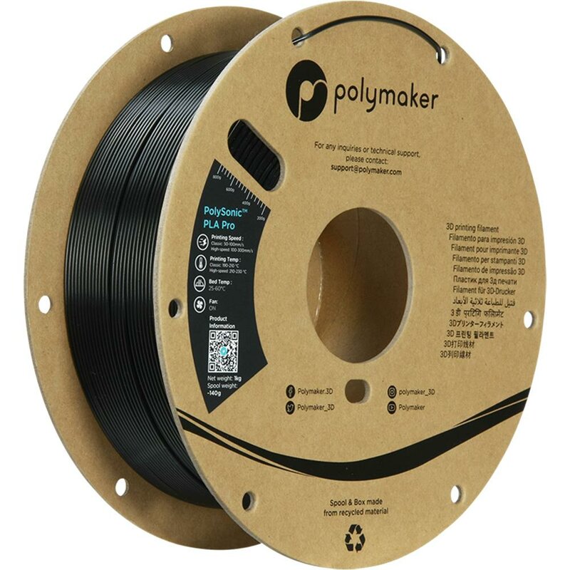 Polymaker PolySonic PLA Pro Filament Schwarz 1,75 mm 1.000 g