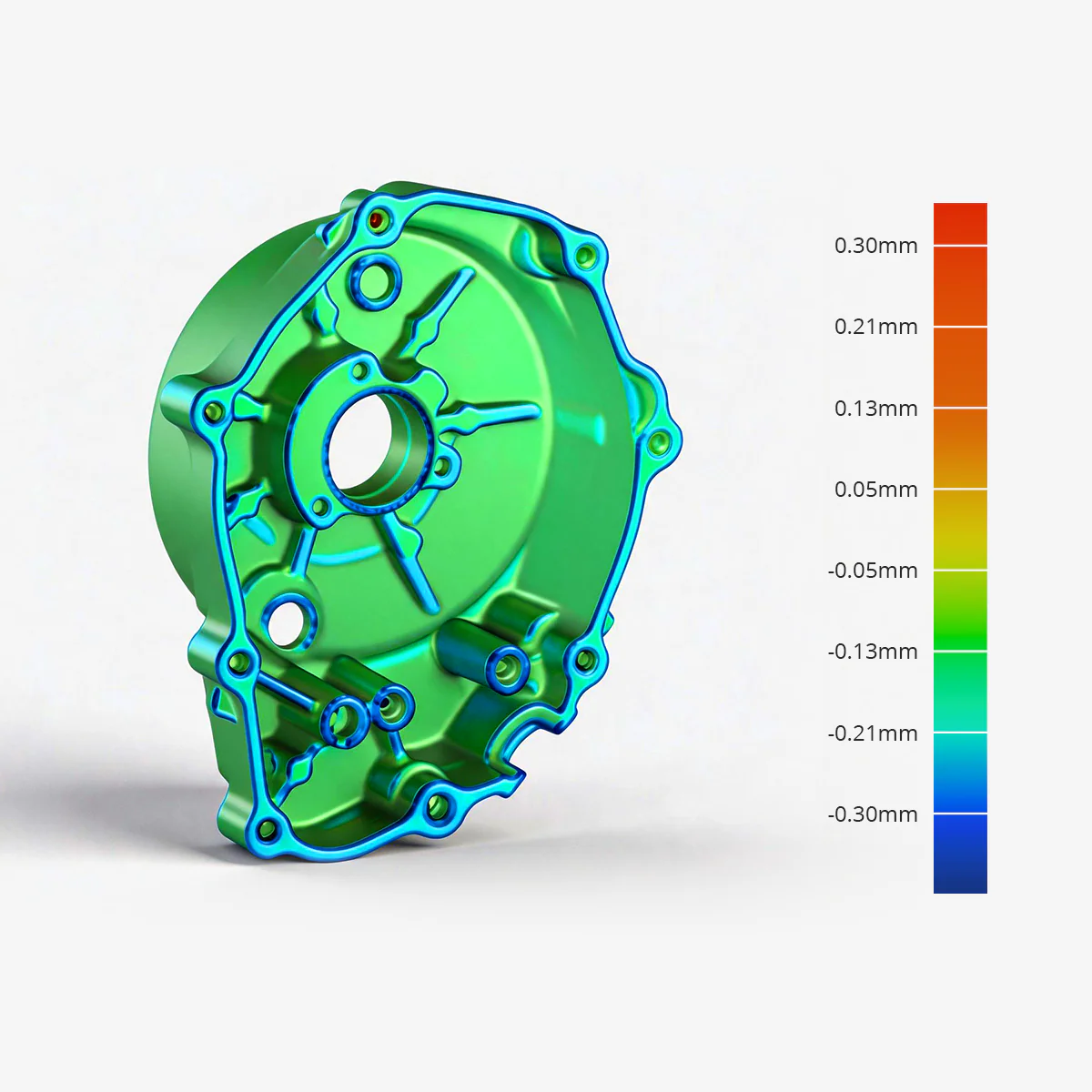 Grüne Abweichungskarte als Präzisionsnachweis für die 0,07 mm Genauigkeit des 3DMakerpro Fox 3D Scanners