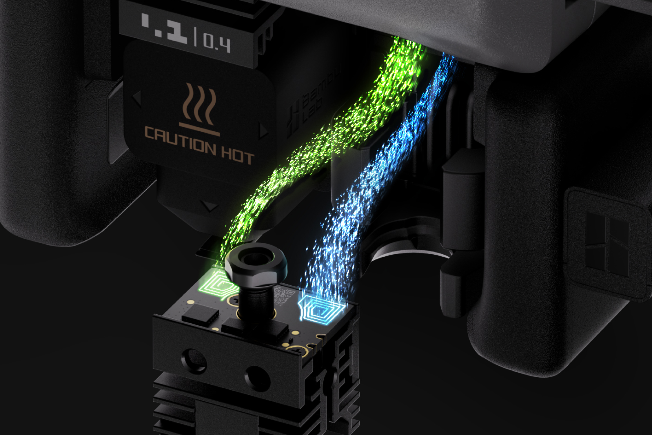 Filamentzuführung im Bambu Lab Vortek System für automatischen Materialwechsel