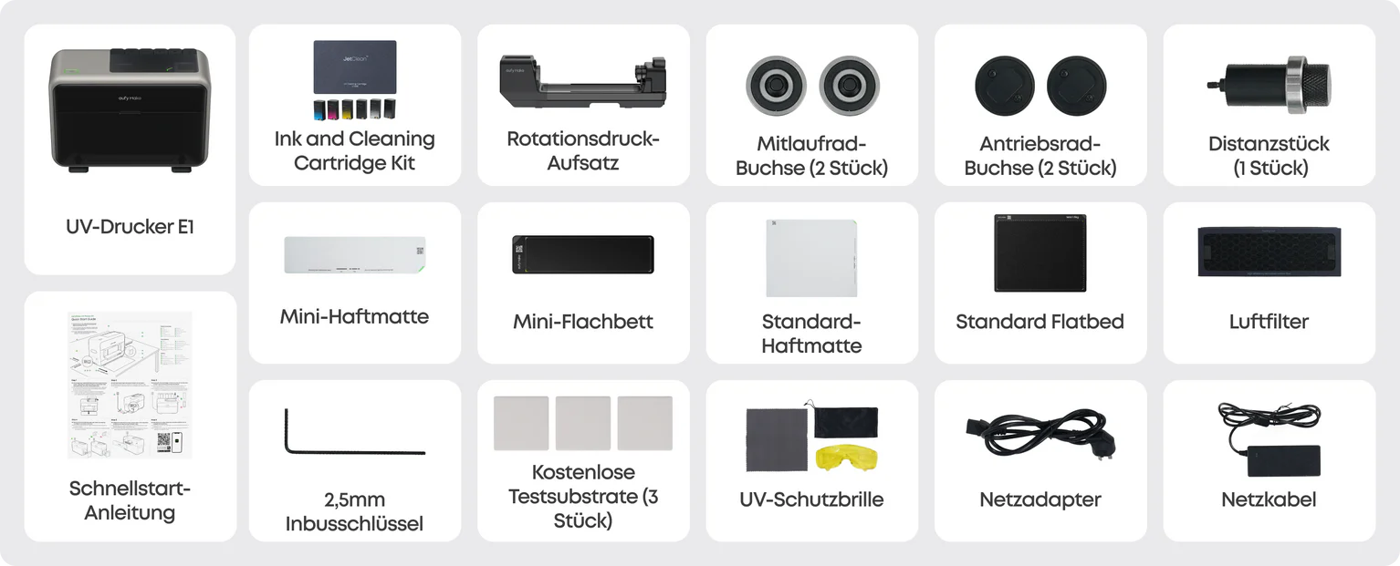 Lieferumfang eufyMake E1 Rotationsdruck-Set