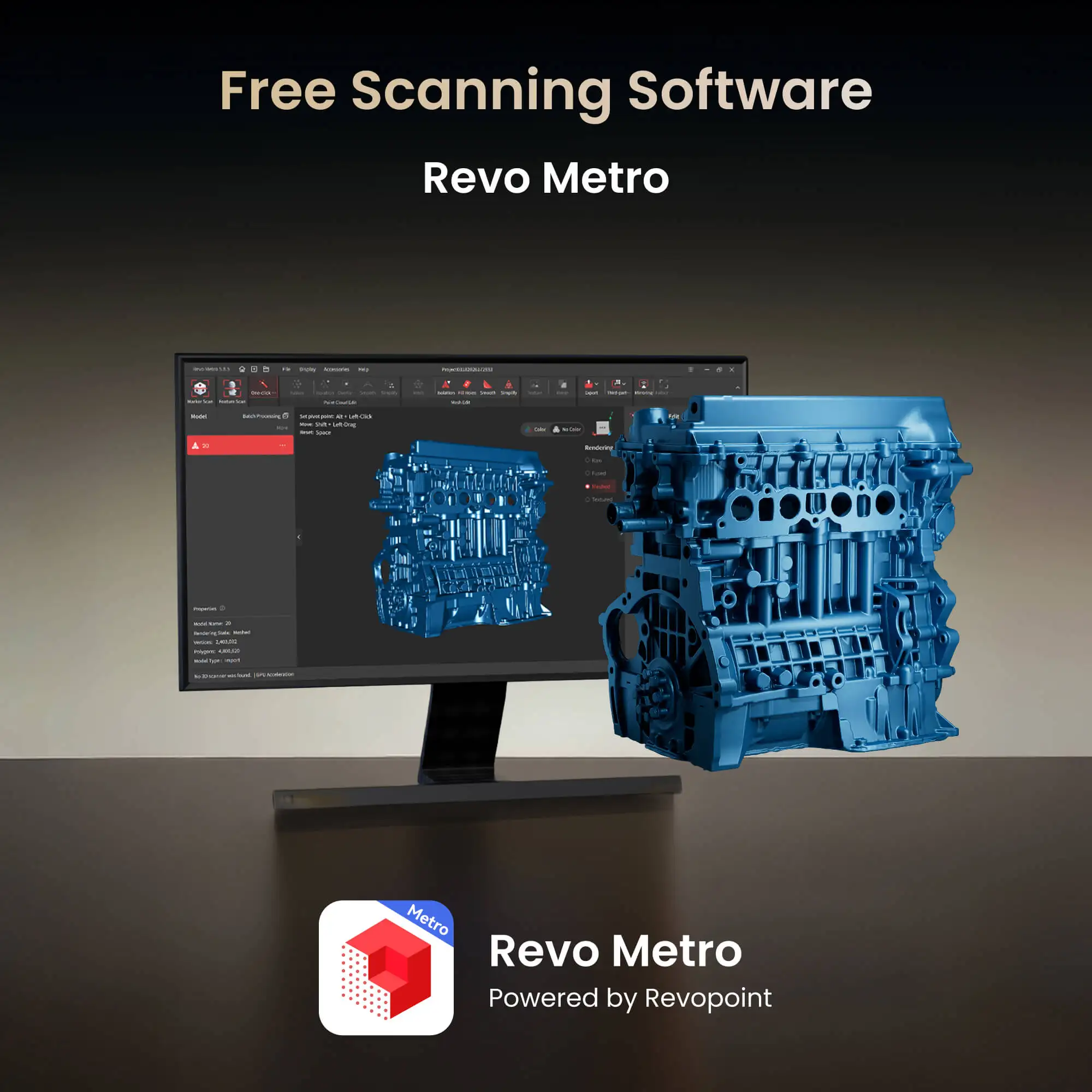 Revo Metro Software für Scan, Bearbeitung und Export von 3D-Daten