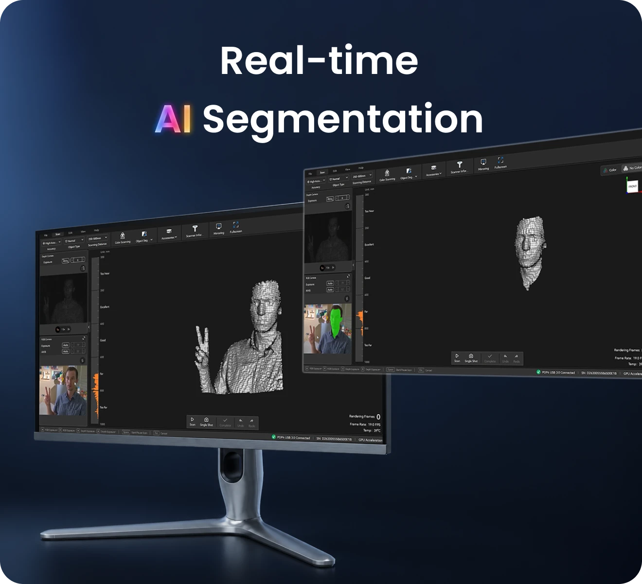 Real-Time AI Segmentation beim Revopoint POP 4 zur automatischen Entfernung von Hintergrund und Händen