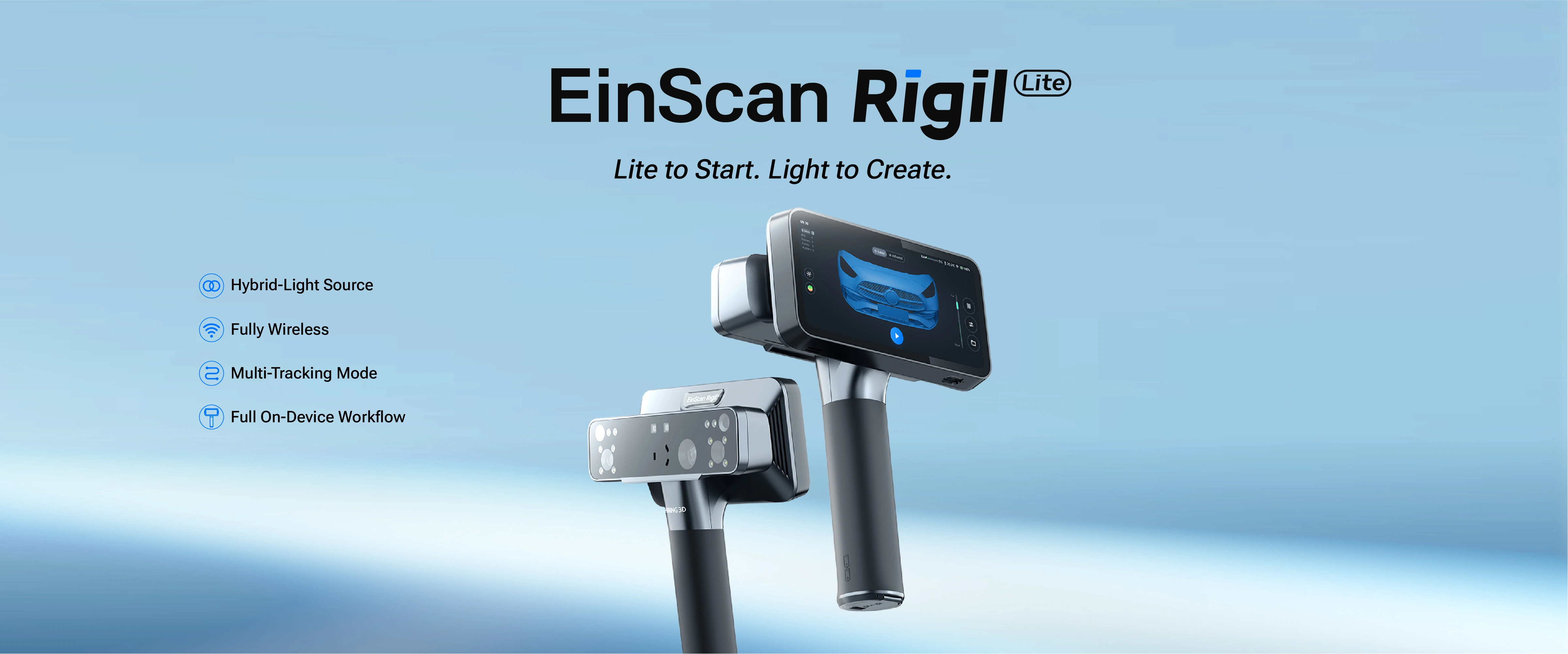 EinScan Rigil Lite 3D-Scanner mit integriertem Touchdisplay und mobilem On-Device-Workflow